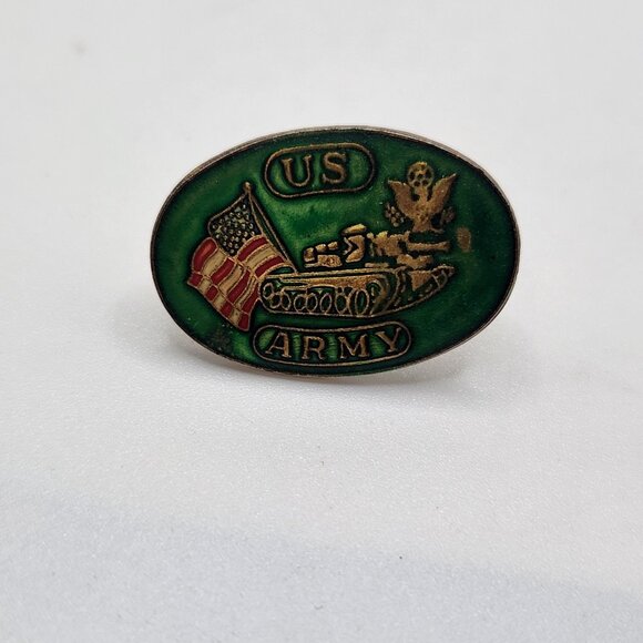 Vintage United States Army Tank USA Flag Pin Lapel Hat Pin US Army Tank Pin - Picture 1 of 3